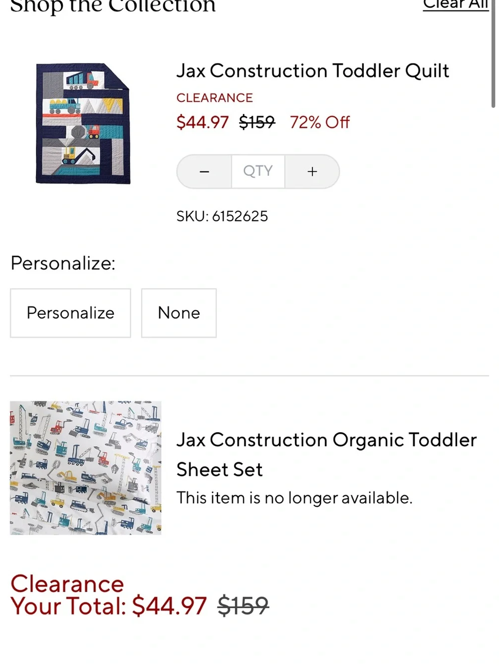 Pottery Barn Kids Jax Construction Toddler Quilt and sheets
